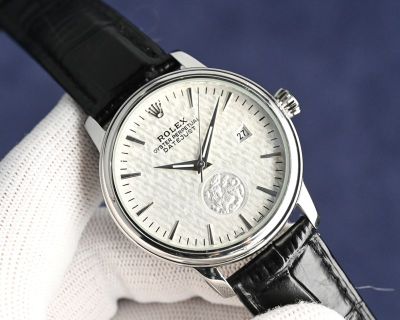 Rolex Datejust 8215 Movement 40mm 316L Steel White Gold Case Calfskin Leather Band Watch